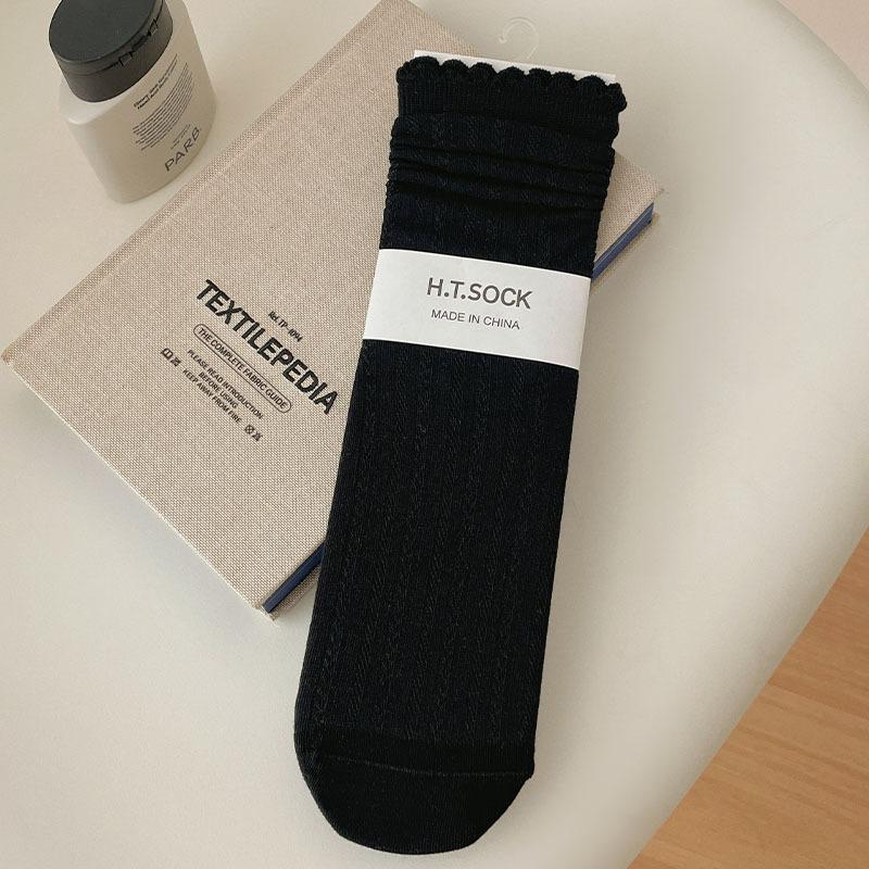 Sweet Girls Middle Tube Ruffle Women Socks Spring and Summer Thin Breathable Socks Japanese Solid Color Lolita Kawaii Cute Socks