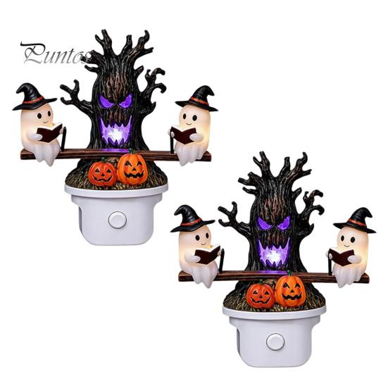 Soft Glow Night Light Halloween Light, Plug-in Resin Seesaw Ghost And Dead Tree Indoor Lighting Lamp, Waterproof Spooky Decor for Bedroom, Party