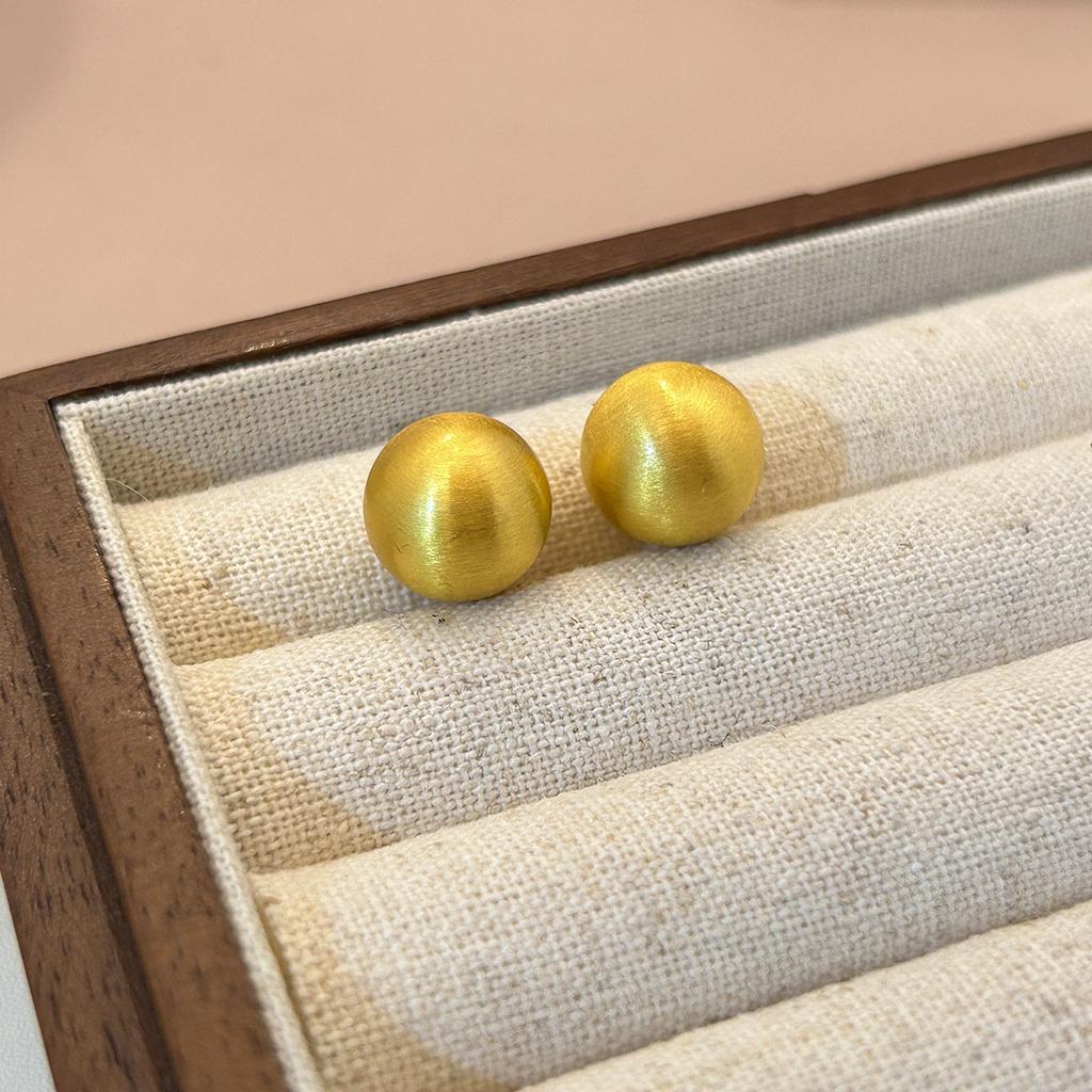 Retro Metal Temperament Earrings Fashion High Sense Matte Brushed Ball Earrings Women