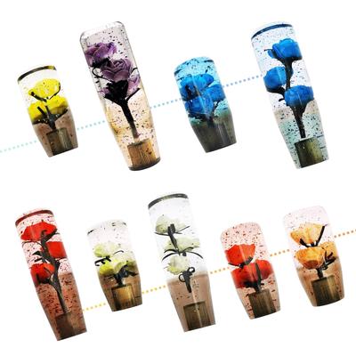 JINGLING Underwater Flower Shift Knob, Flower, Transparent, Crystal, Gear Knob, Rose, Silver Foil,