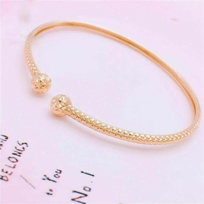 Позолоченный 585 пробой Фиолетовым золотом Женский Японский и Корейский Браслет с Цветами и Шариками Двусторонний Цветной Золотой Браслет