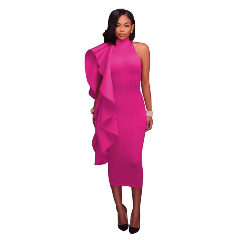 Spring and summer new women's clothing ruffle leaf edge sexy slim-fitting hip-wrapped dress, hosting evening dress