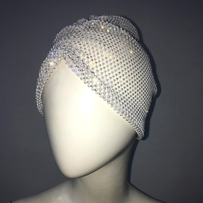

Модная шляпа со стразами для вечеринки, эластичная шляпа, рождественская купольная шляпа белый