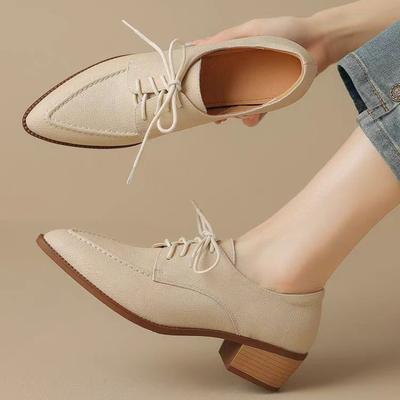 2024 Talons Moyens-Hauts Chaussures Oxford Femme Baskets à Lacets Mocassins Tout Match en Cuir Uni Dames Chaussures Plates de Ville pour Femme