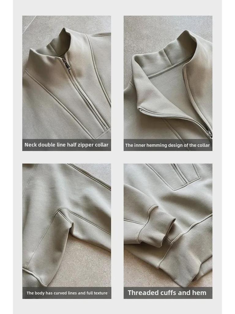 Hanorac luxi pentru femei cu jumătate de fermoar – primăvară coreeană 2024, top sportiv cu talie înaltă