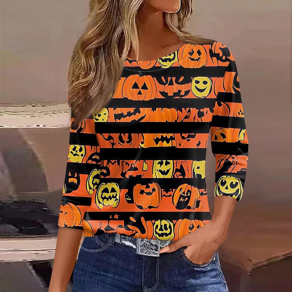 Damen T-Shirt, modisch, lässig, Rundhalsausschnitt, 3/4-Ärmel, lockeres bedrucktes T-Shirt, Damenoberteil