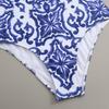 2024 Blue & White Floral Porcelain One-Piece Chiffon Skirt Bikini