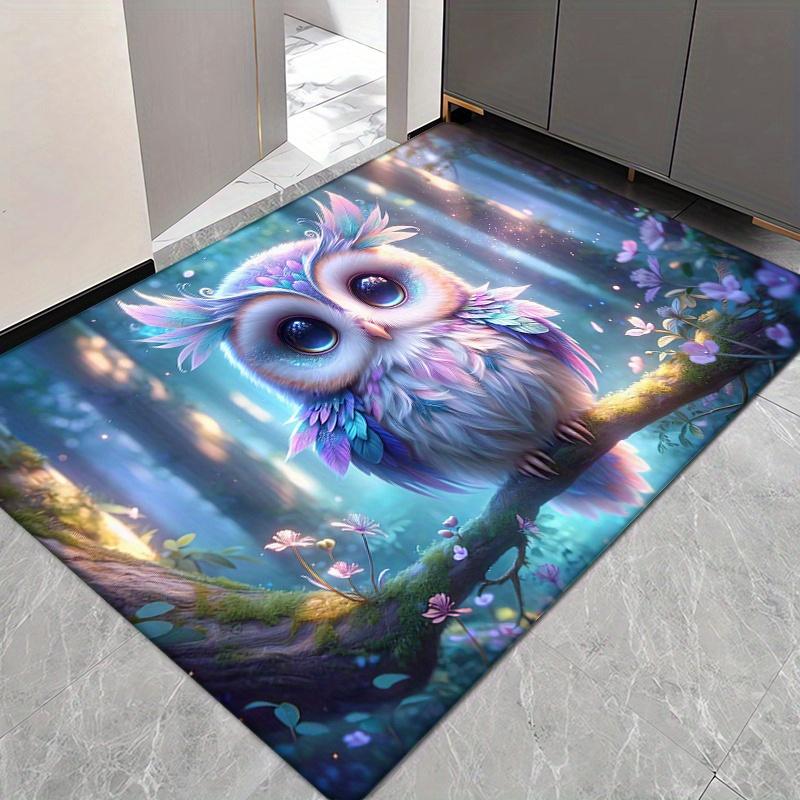 Bunte Eule Flanell Fußmatte Teppich, Rutschfest Süßes Neon Design für Wohnzimmer Küche Eingang Büro Dekor, Bodenteppich Geschenk