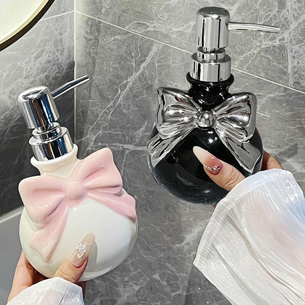 Cute Bow Shaped Soap Dispenser Bathroom, Shower Hand Sanitizer, Ceramic Soap Dispenser Lotion/shampoo Pump Bottle