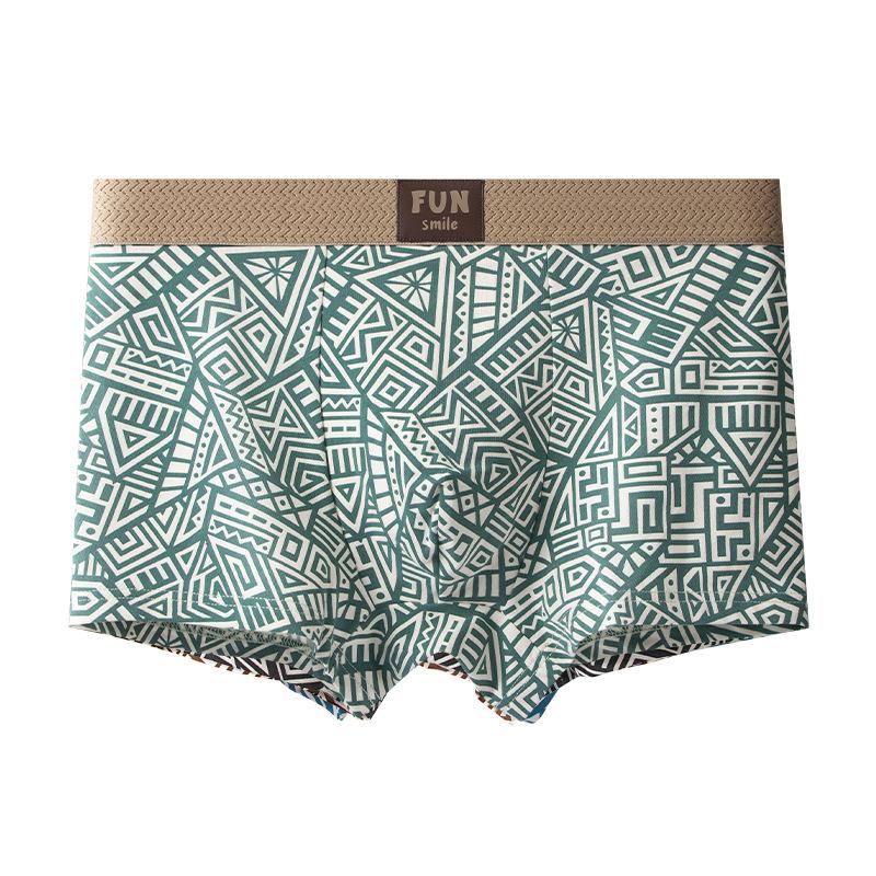 Ethnic Style Men's Pure Cotton Underwear Printed Flat Corner Underwear Summer Breathable Four Corner Underwear