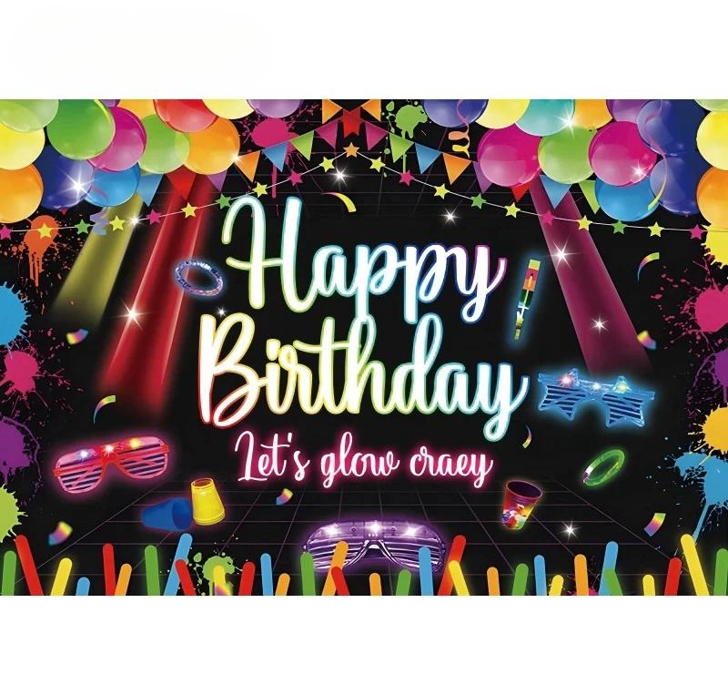 Splashing Graffiti Glow Wall Backdrop  HipHop Theme Happy Birthday Party Photography Background BannerTapestry