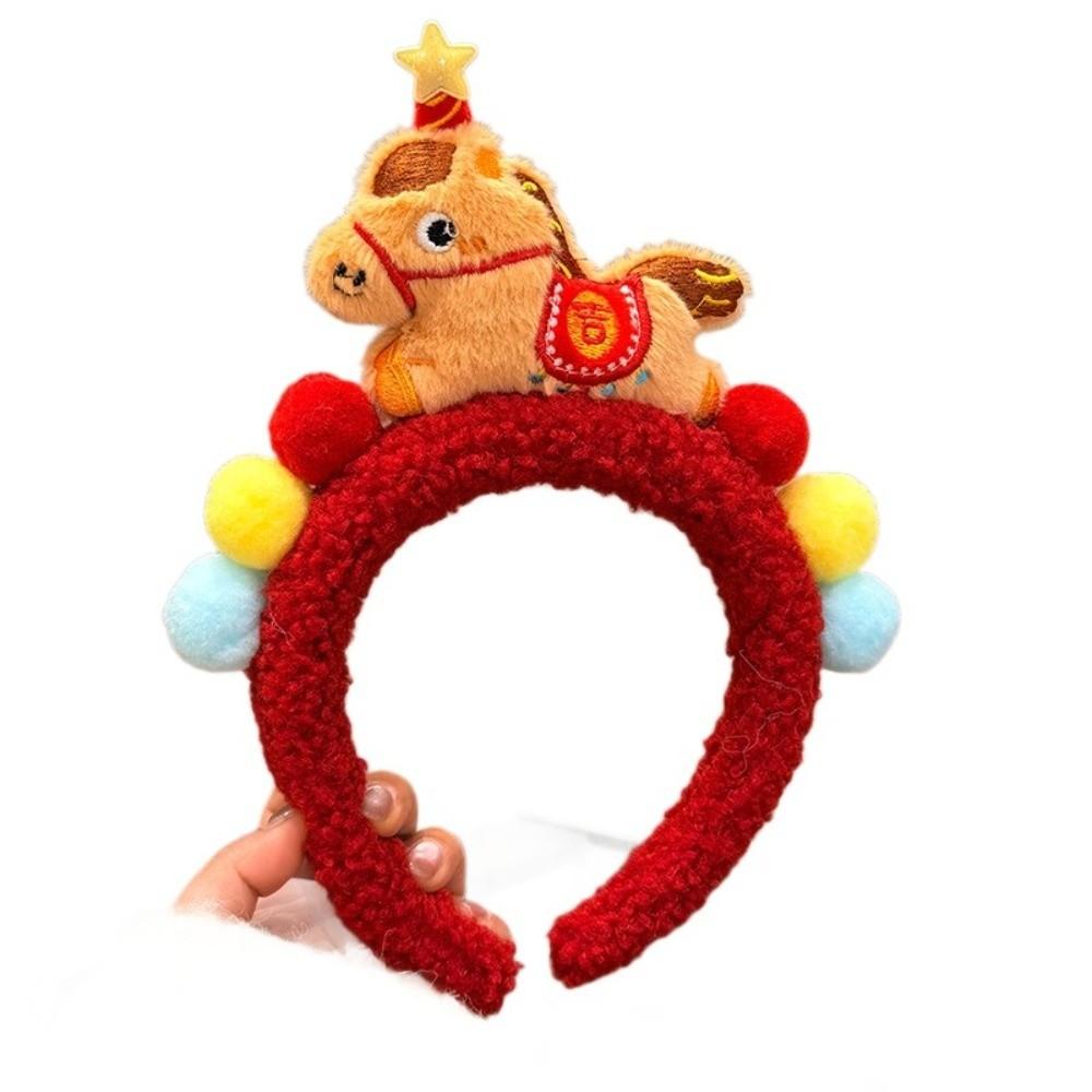Red Cartoon Horse Hair Hoop Exquisite New Year Mascot Headband Cute Pony Headpiece  Celebration