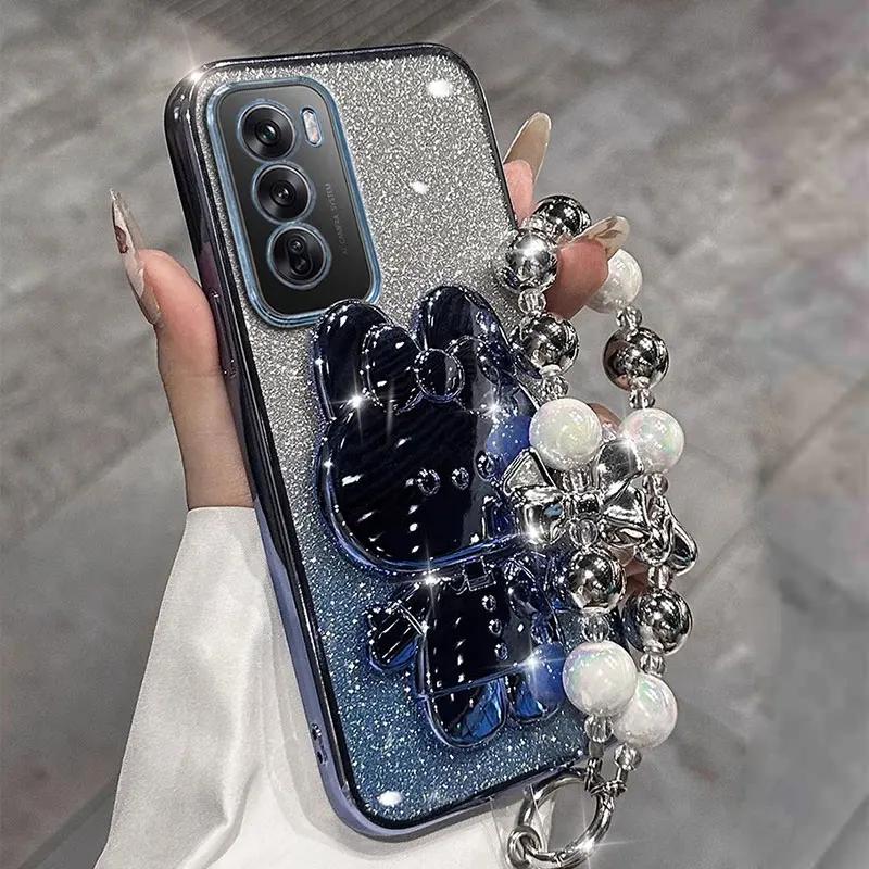 Luxusní pouzdro držák zrcátka na make-up s králíčkem pro OPPO Reno 13 F 12 11 Pro 10 7 A94 A78 A58 A74 A57 A54 A55 A38 A18 A16 A60 Shell