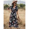 V-neck Waistband Slimming Print Dress V-neck Waist-Controlled Slimming Print Dress