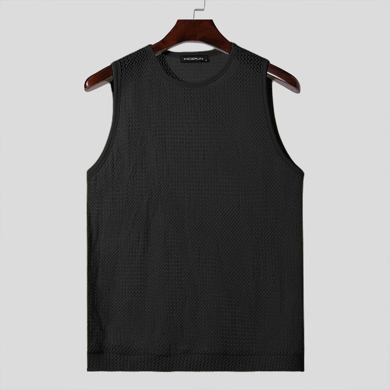 INCERUN Men Sleeveless See Through Hollow Out Beach Vest Tank Topss