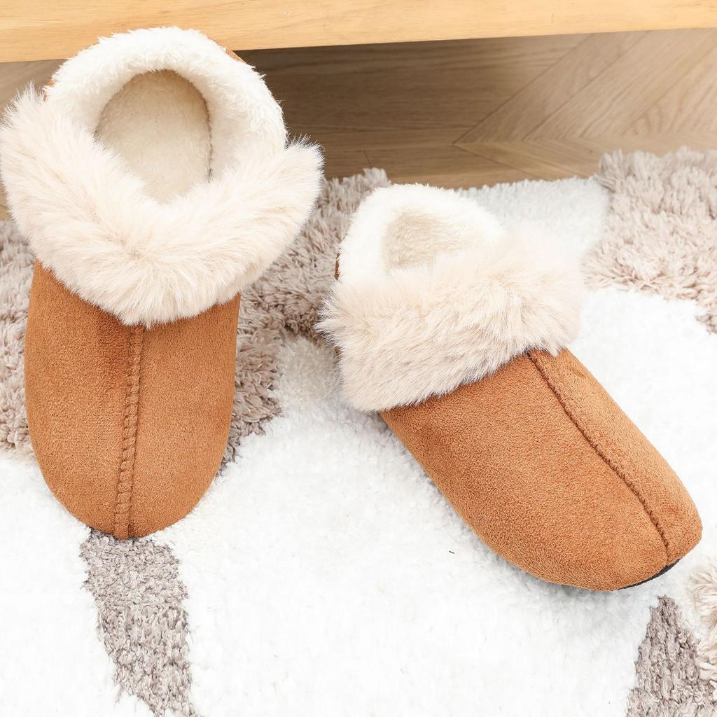 Warm Woolen Mouth Bag with Cotton Slippers and Velvet Anti Slip Home Cotton Shoes, Winter Women's Thin Soled Indoor Short Boots