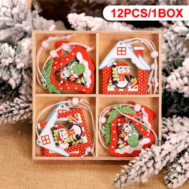 12Pcs Gingerbread Man Wooden Ornaments Xmas Tree Hanging Pendant Merry Christmas Decor for Home Party Navidad Gift New Year 2025