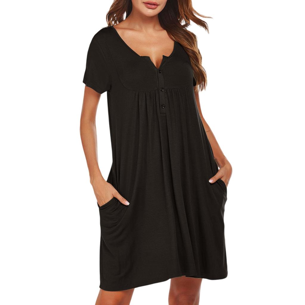 Short Sleeved Pajamas V-neck Soft And Comfortable Button Folding Pajamas Home Clothes Short Pajamas Dress