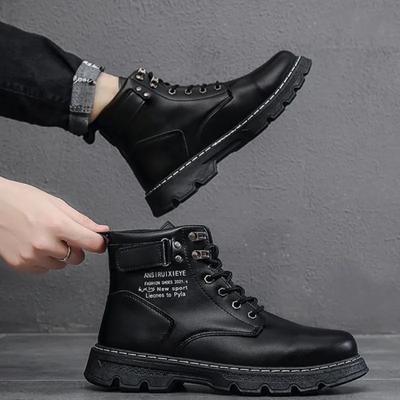 Martin Boots Men's Spring High Top British Style Black Workwear Motorcycle Leather Boots Spring and Autumn Casual Leather Shoes