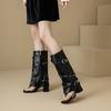 Plus Size Roman Clip Toe High Tube Women's Cool Boots Thin Strap Decal Belt Buckle Zipper Ultra Thick Heel Hollow Sexy Sandals