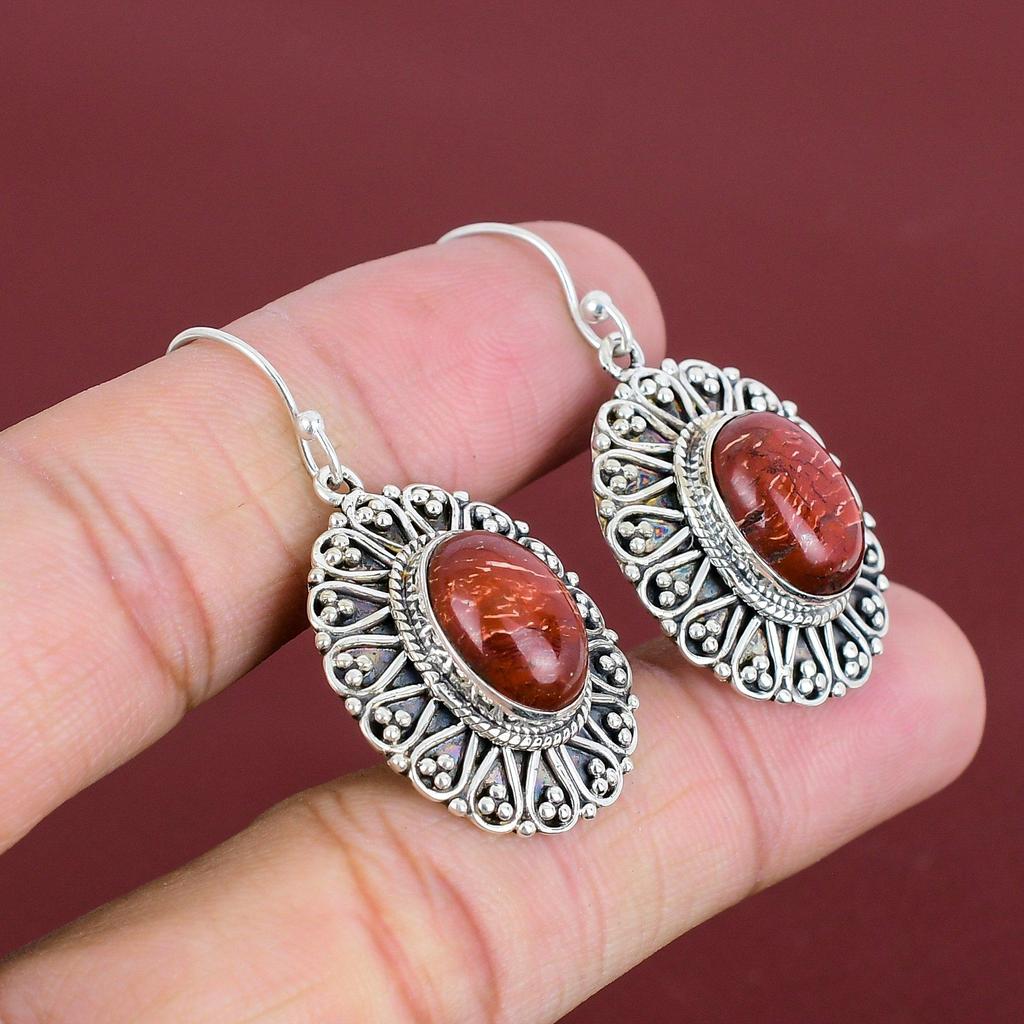 Red Snakeskin Jasper Earrings Vintage Earring 925 Sterling Silver Earring Gemstone Jewelry Dainty Earrings Engagement Gifts Handmade Earring
