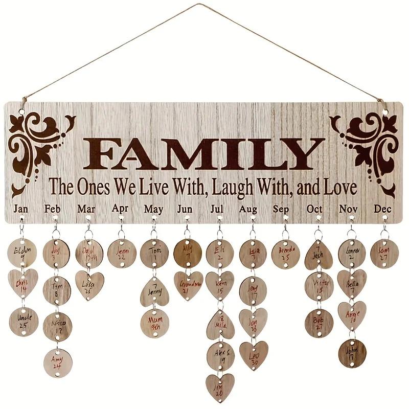DIY Wooden Family Birthday Board Wall Hanging Calendar with 100 Wooden Tags Best Gift Ideas for Organizing Celebrations