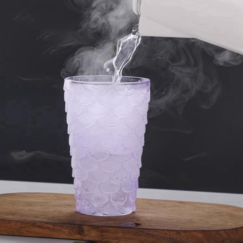 Fish Scale Pattern Non-slip Glass Straw Cup Glass Cups with Lids and Straws Ripple Glassware For Hot and Cold Drinks