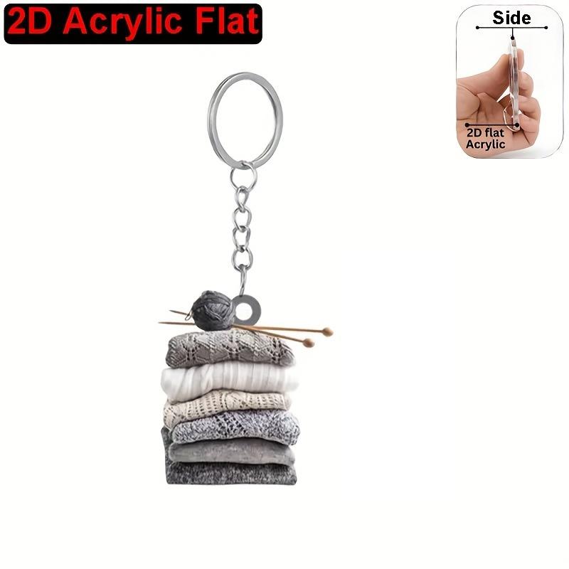 2D Flat Acrylic Playful Keychain Perfect Gift Simple Key Ring Car Home Keys Knitted Yarn Ball Pattern Novelty Key Holder