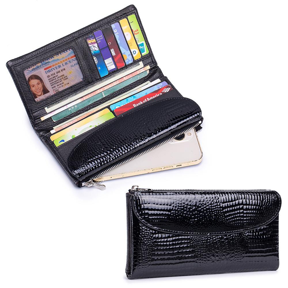 

Новый высококачественный текстурный клатч-кошелек из коровьей кожи первого слоя, женственный кошелек из лакированной кожи, большая вместимость, сумка для мобильного телефона чёрный