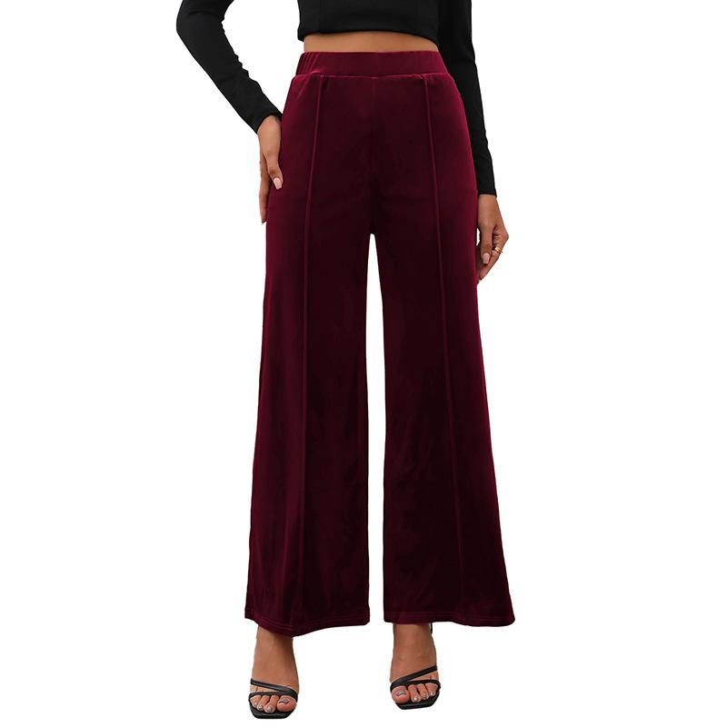 Letní dámské dlouhé kalhoty Commuter Style Temperament Velvet Wide Leg Kalhoty s vysokým pasem