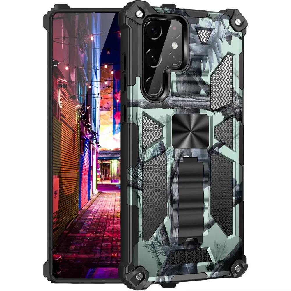 

New model Camouflage Shockproof Mobile phone Case For Samsung Galaxy S25 Ultra S24 S23 S22 S21 FE S20 Magnetic Kickstand Cover For Galaxy S25 Ultra мятный зеленый