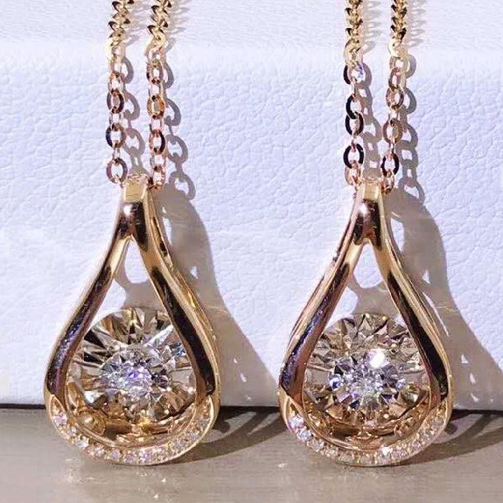 Open Teardrop Pendant Necklace Sparkling Center Stone with Halo Elegant Minimalist Jewelry for Women