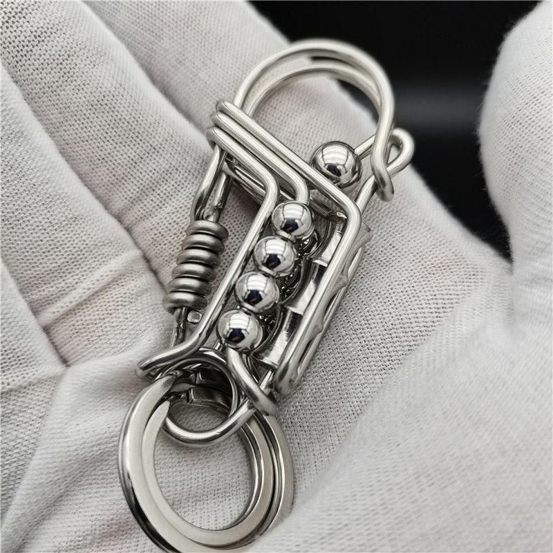 Stainless Steel Handicraft Key Ring Hanging Pendant Matte Bead Trinket Card Bag Keyring Creative Lovers Gift Small Decoration