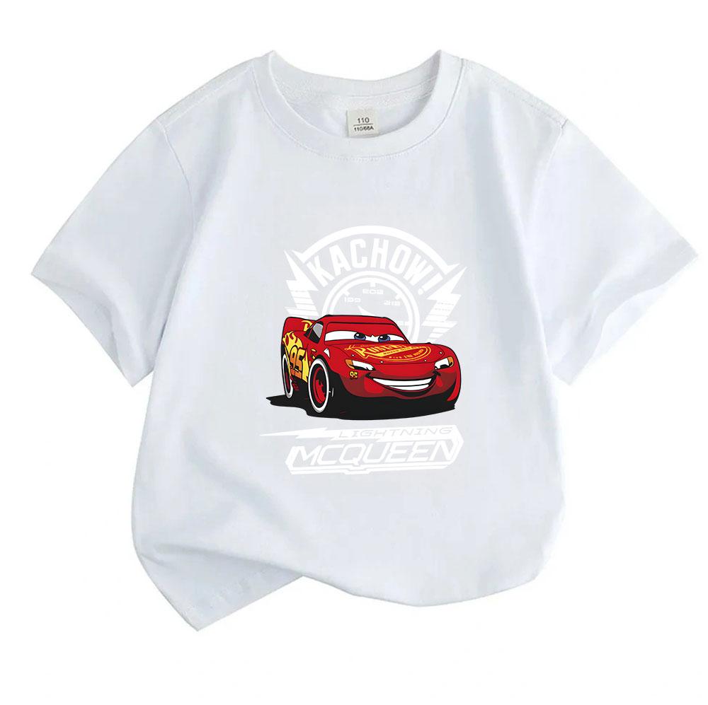Cartoon Racing Car Print Kids T-Shirt for Boys Girls, 100% Cotton Casual Crew Neck Short Sleeve Tops, Lightweight Breathable Summer Cute Racing Vehicl