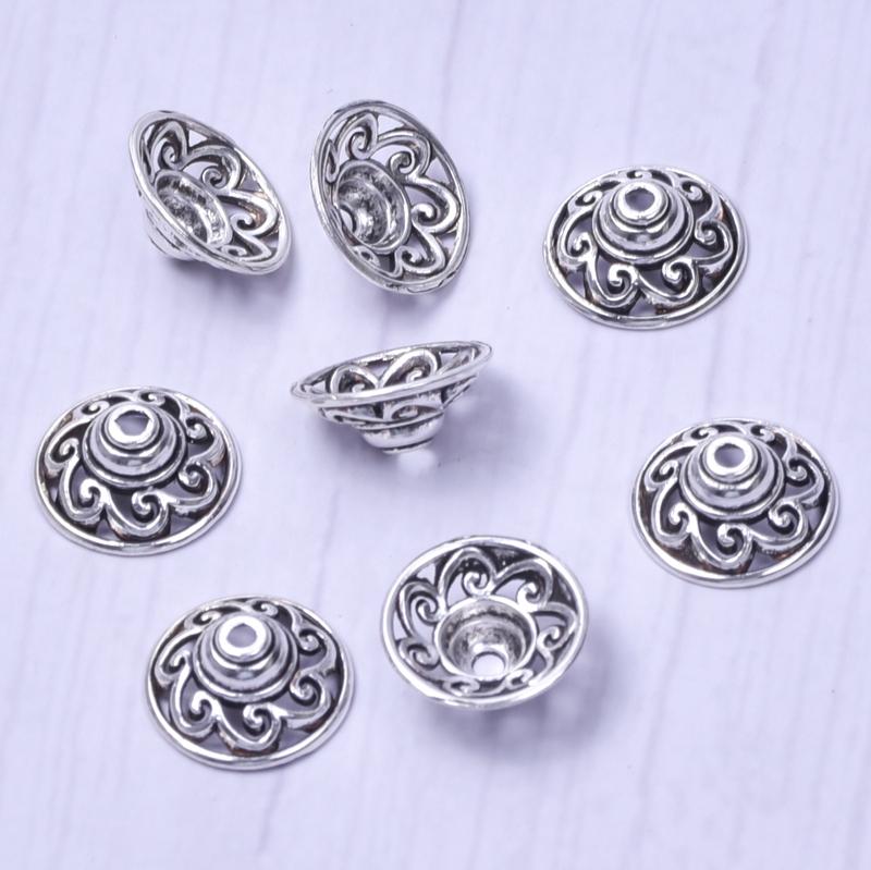 Bouchons de perles en alliage fleurs mélangées pour la fabrication de bijoux Charms Composants pour bijoux DIY Couleur argentée Accessoires vintage faits main