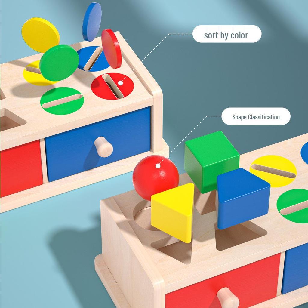 Montessori Münzbox: Baby Feinmotorik, Farbsortier-, Formerkennungsspielzeug für 1-2 Jahre