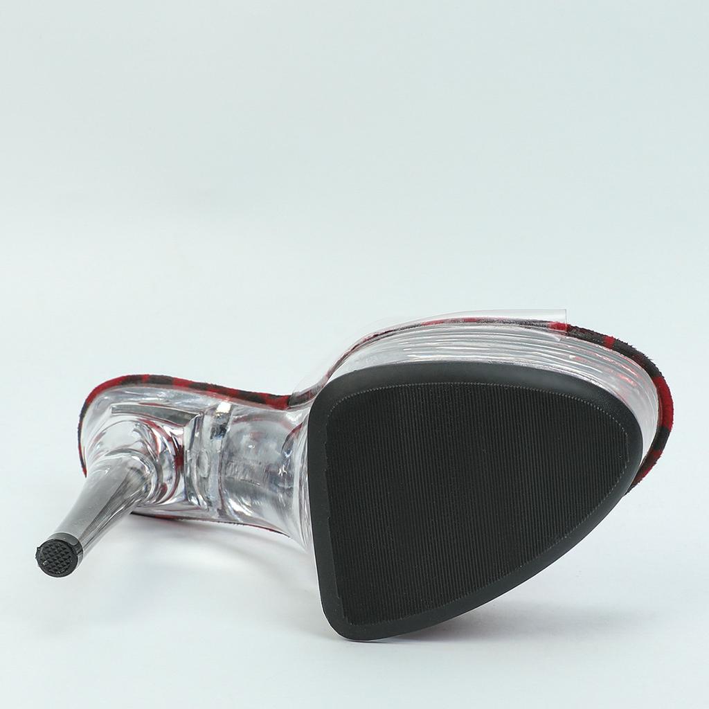 Women's Leopard Print Clear Sandals - 15cm High Heels with Platform, Open Toe Strappy Design, Party/Prom Evening Shoes 190-99