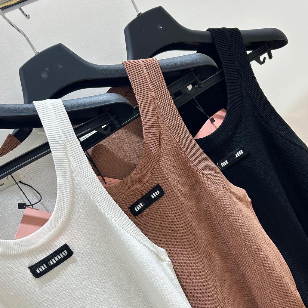 25MM Jacquard Rundhals Geripptes Stretch Ärmelloses Schlankmachendes Stricktop