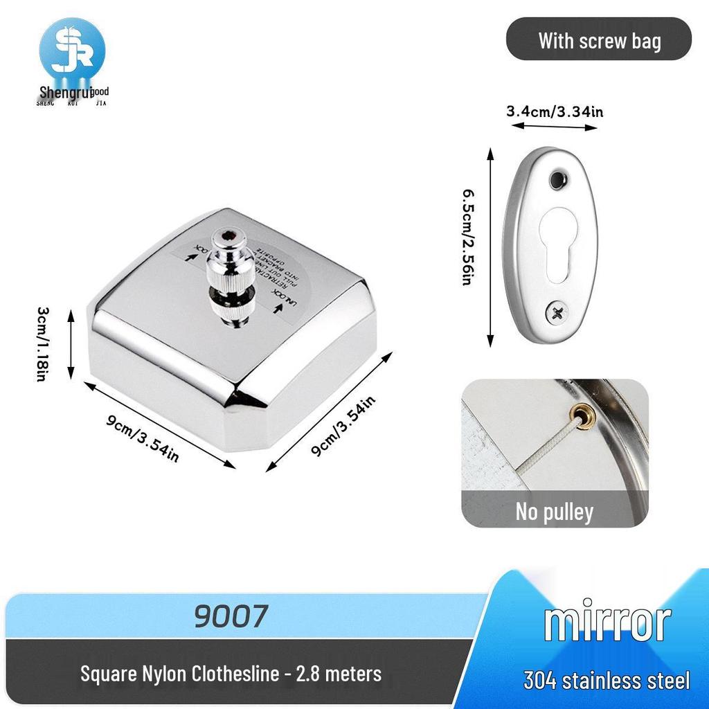 304 Stainless Steel Retractable Clothesline - No-Drill, Invisible Wall Mount, Indoor Nylon Drying Rope