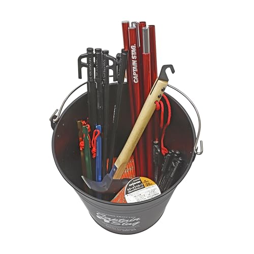 Captain Stag Outdoor Bucket CS Tin Bucket 10L with Wooden Handle, Black (UM-1619)