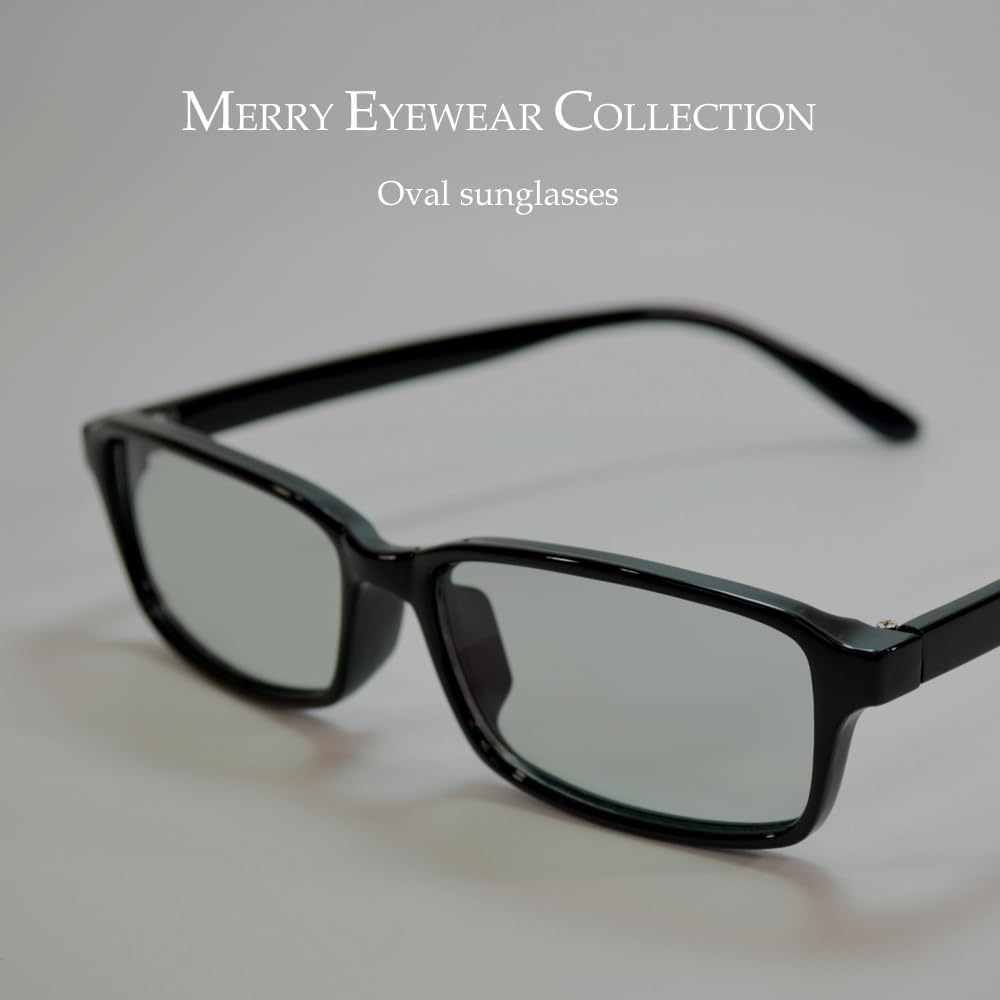 Sunglasses for Men and UV Fashion Tinted Lenses [MERRY PLEASURE] Women, Protection, Glasses, Oval/Square Shape, (BLACK×Lt.GREEN)
