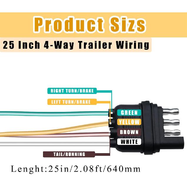 25 Inch 4-Way 4 Prong Trailer Wiring Harness Plug Male End Replacement Connector for Trailer Hitch Wire Multi-Purpose Ship Lamp Dust Cover with