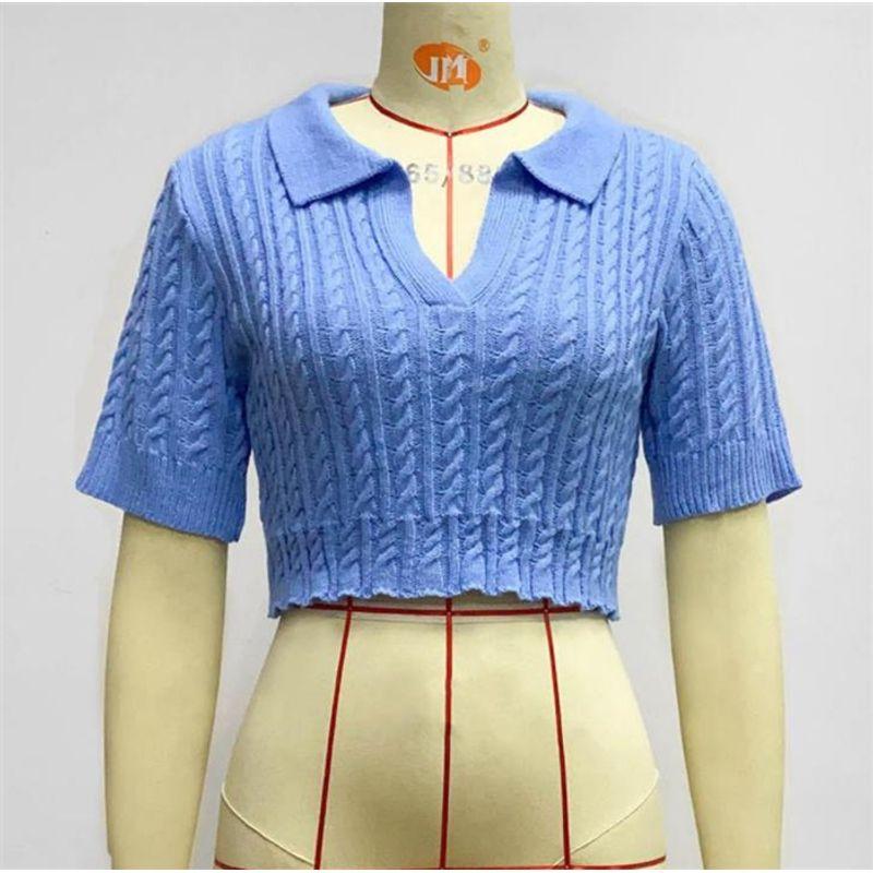 

Модный вязаный женский короткий топ Blue XL