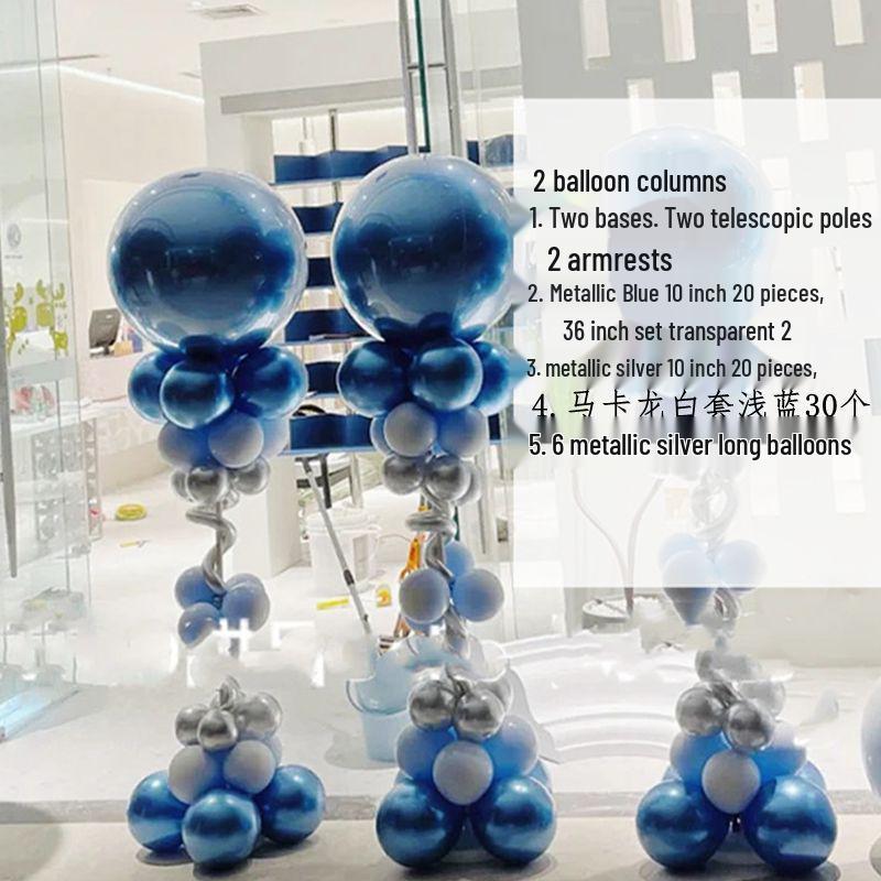 Metallic Blue Arch Balloon Column for Store Openings and Party Decorations