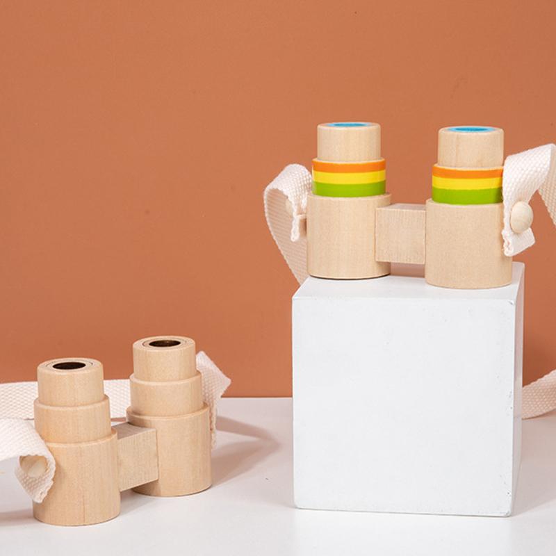 Kids Wooden Binoculars Low Chromatic Aberration Optical Glass Lens Wooden Binoculars for Children Stargazing Toy
