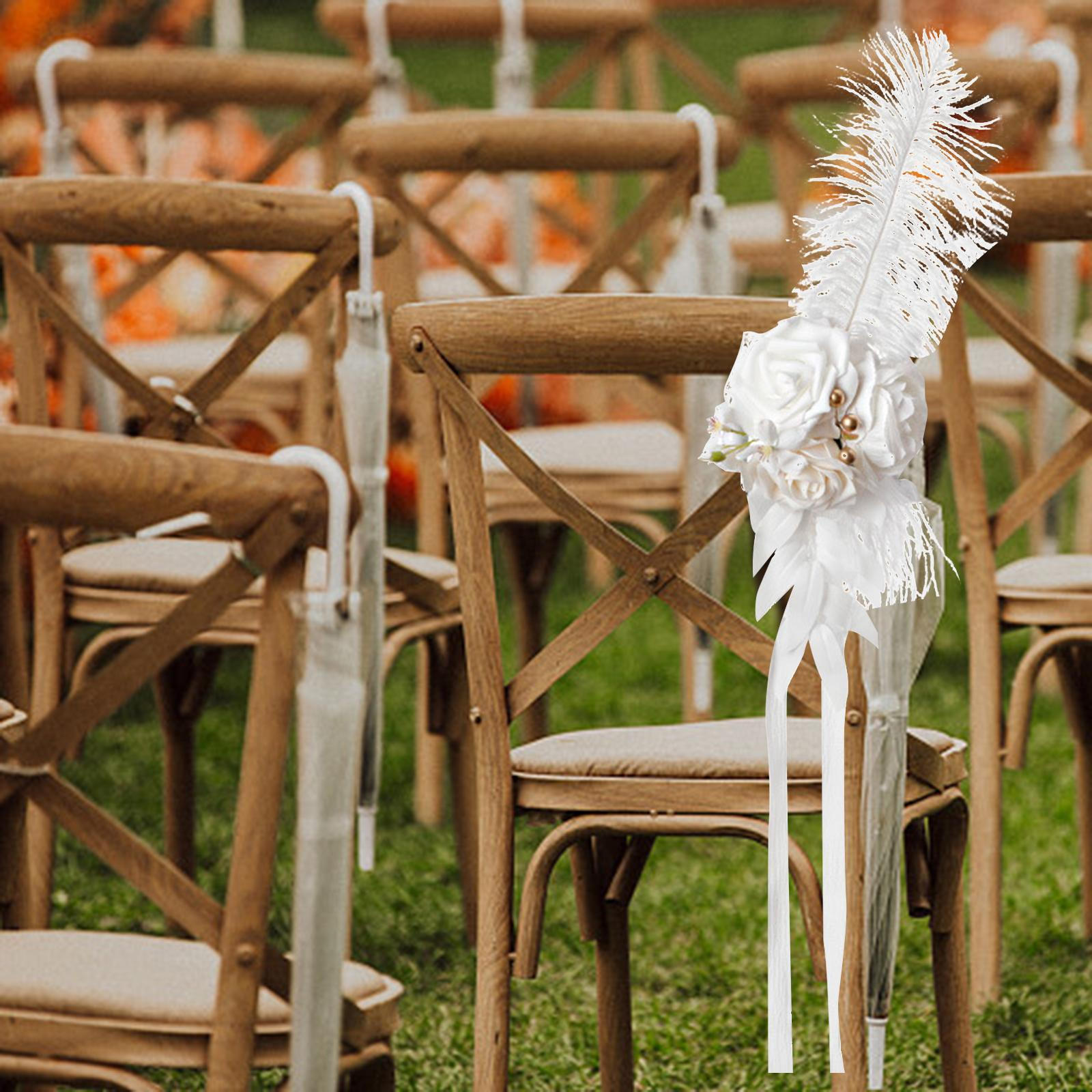 

Back Floral Artificial Rose with Ribbons for Wedding Decoration білий