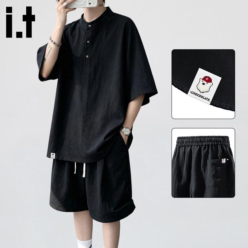Men s Tencel-Linen Blend Casual Two-Piece Set M