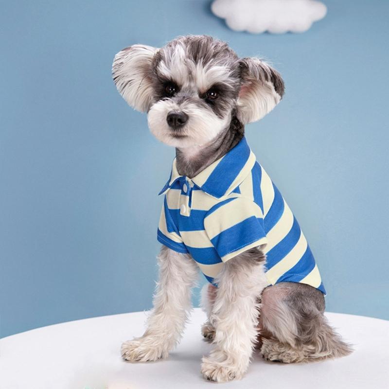 Small Dog PoloShirt Two-Leg Casual Stripe Shirt Puppy Costume Summer T-Shirt Fashion Clothes for Bichon FrenchBull dog