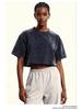 Women's Washed Vintage Cropped T-shirt: Heavyweight 230g Pure Cotton, Retro Loose Fit, Short Sleeve Waist-Length Top