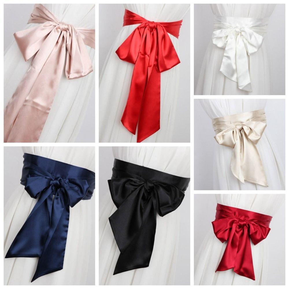 Ethnic Style Satin Ribbon Belt Adjustable Wide Waistband Lace Up Waistband Dress